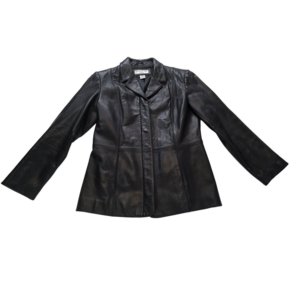 VTG 90s Minimalist Preston & York Leather Blazer‎ Jacket Petite Small Lambskin - Picture 8 of 15